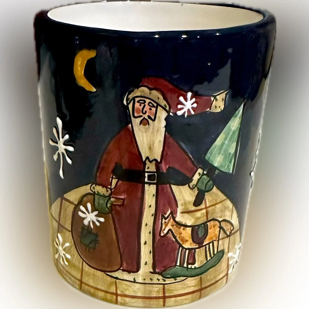 NEW VTG RARE CIC CERAMIC SANTA CLAUS CUP TUMBLER BLACK RED CERTIFIED INTERNATNAL
